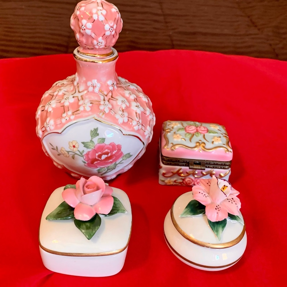 LOT OF 3 Trinket Boxes and 1 KPM Bottle